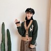 法式山羊绒慵懒风 V领单排扣胸前立体手钩卡通图案撞色毛针织衫秋 商品缩略图0