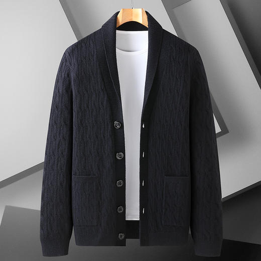 【新款DBJ】大依优型大码男装加肥加大码男士针织外套加厚毛衣青果领胖子开衫宽松上衣胖子 商品图0