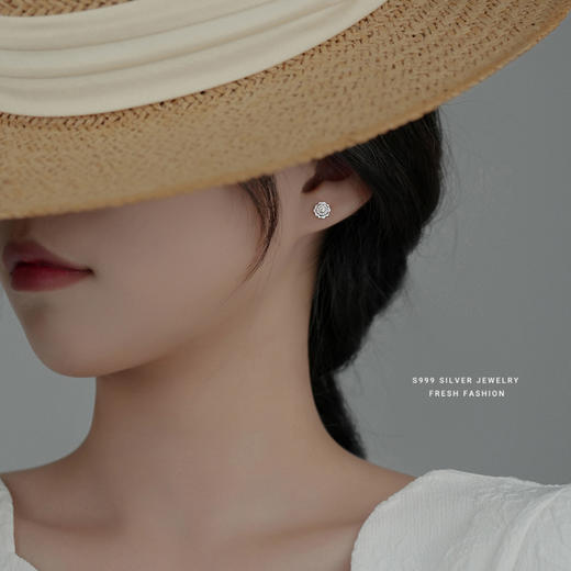 【妍舒】S999银足银玫瑰花花朵耳饰【YXS-E2886】 商品图3