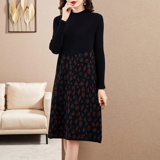 QY YGX5932针织毛衣裙复古连衣裙中长款收腰气质淑女 商品图1