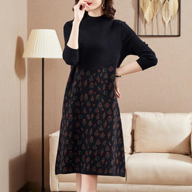 QY YGX5932针织毛衣裙复古连衣裙中长款收腰气质淑女