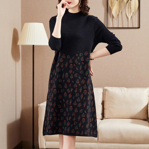 QY YGX5932针织毛衣裙复古连衣裙中长款收腰气质淑女 商品图0