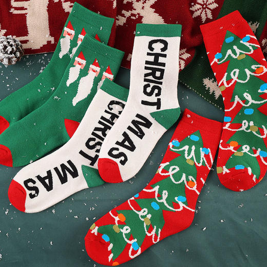 【圣诞礼物】秋冬文艺复兴女袜3双套装圣诞袜 加厚中筒毛圈袜女ins潮流时尚袜 商品图3