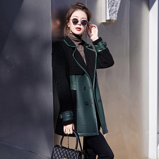 HRWW890039中长皮衣外套女2022冬季拼色加绒加厚皮毛一体宽松皮衣女外套上衣 商品图3