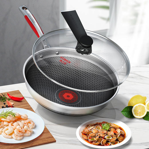 康巴赫红点感温轻厨抗菌双面蜂窝炒锅32cm 商品图0