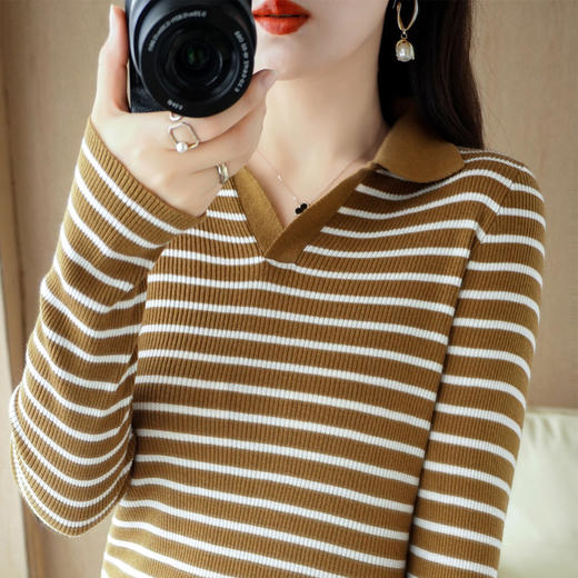 QHJY-JYPL2273   polo领针织衫衬衣女修身显瘦毛衣套头短款长袖外搭打底衫精纺羊毛 商品图7