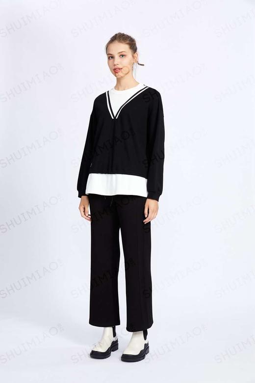 水淼2022秋新品假两件超显瘦假V领百搭针织衫爆款5125 商品图0