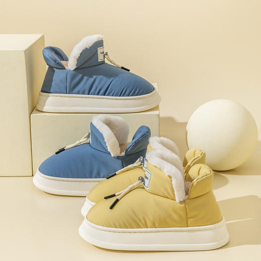 【厚底厚绒棉鞋】家用羽绒布冬日下雪男女款棉拖鞋 防水居家棉鞋外穿包跟鞋踩屎感 商品图2