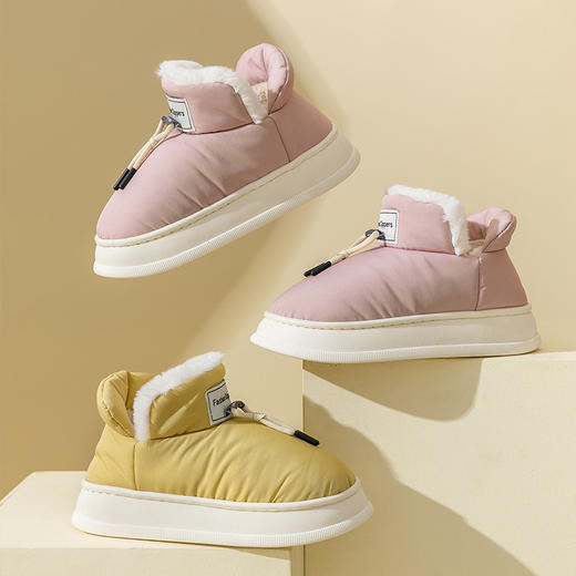 【厚底厚绒棉鞋】家用羽绒布冬日下雪男女款棉拖鞋 防水居家棉鞋外穿包跟鞋踩屎感 商品图0