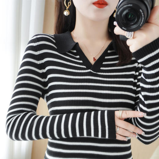 QHJY-JYPL2273   polo领针织衫衬衣女修身显瘦毛衣套头短款长袖外搭打底衫精纺羊毛 商品图2