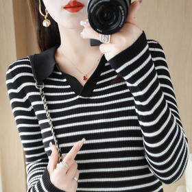 QHJY-JYPL2273   polo领针织衫衬衣女修身显瘦毛衣套头短款长袖外搭打底衫精纺羊毛