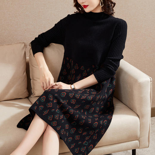 QY YGX5932针织毛衣裙复古连衣裙中长款收腰气质淑女 商品图3