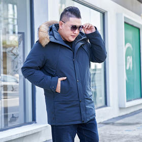 【2天发货】超大码【新款DAL】貉子毛领潮款中长款羽绒服胖子宽松加肥加大加厚中长款连帽大毛领特大外套冬季羽绒服