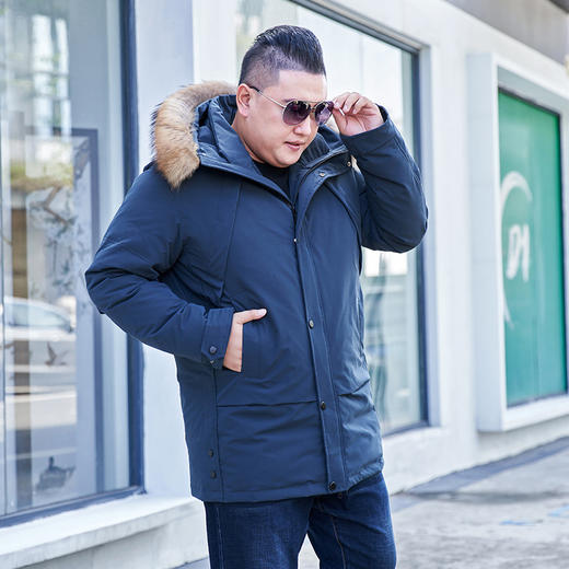 【2天发货】超大码【新款DAL】貉子毛领潮款中长款羽绒服胖子宽松加肥加大加厚中长款连帽大毛领特大外套冬季羽绒服 商品图0