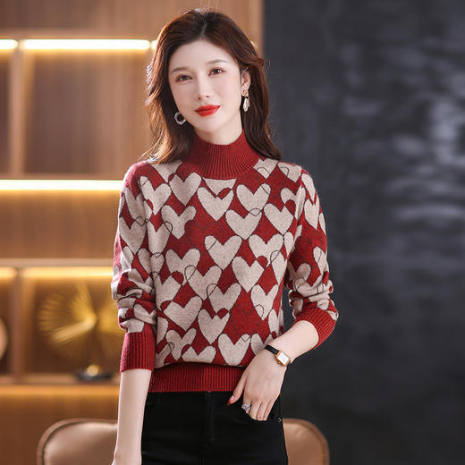 心形半高领毛衣上衣洋气拼色针织打底衫厚款CC-101-35071 商品图3
