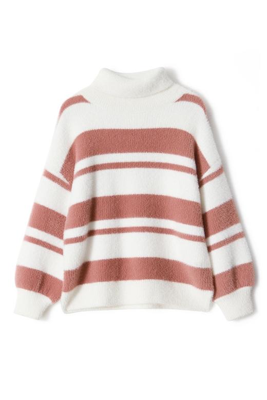 SUMMER & SAGE 拼色条纹卷边高领毛衣 8121 商品图4