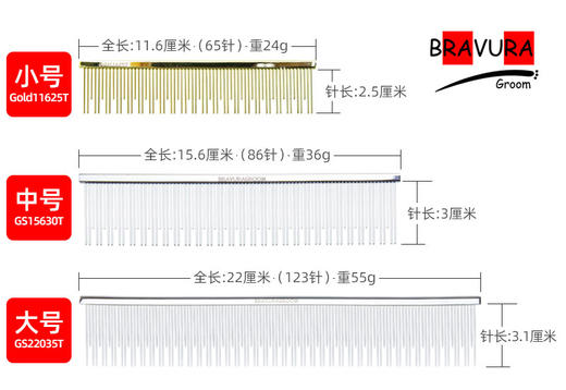 宠物猫咪梳 猫米专用双齿梳长毛犬用排梳 【#7】【#8】【#24】意大利BRAVURAGROOM 商品图6