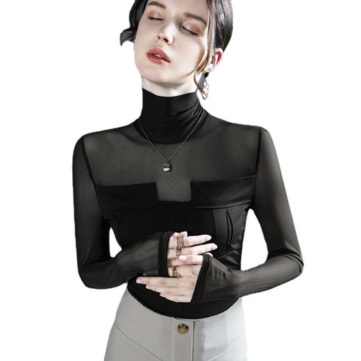 FS F20223975网纱微透拼接上衣内搭洋气打底衫 商品图4