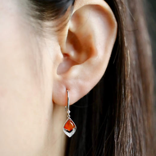 高冰种橘红色黄翡耳坠18k白金钻石镶嵌 商品图8