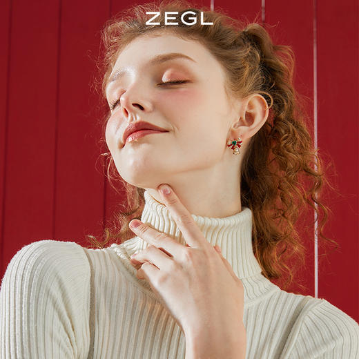 ZEGL圣诞系列蝴蝶结铃铛耳环高级感冬季红色耳钉925银针新年耳饰 商品图4