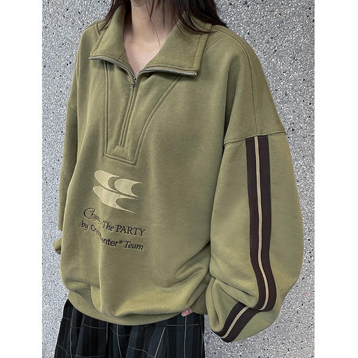 CryingCenter 含蓄的灰拉链高领卫衣 宽松LOGO运动卫衣 哭喊中心 商品图3