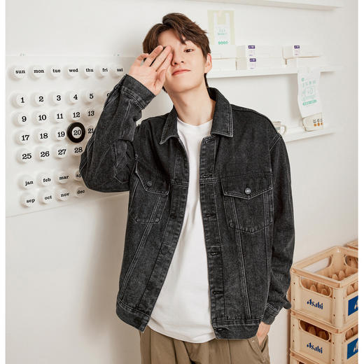 gxg.jeans男装春秋夹克外套男青年个性印花水洗牛仔夹克男潮11D1210102F 商品图1