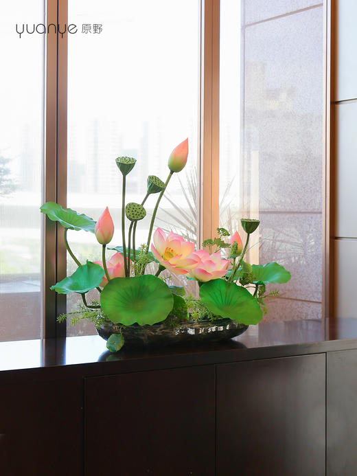 新中式酒店高端仿真荷花莲蓬禅意假花客厅摆设会所茶室装饰花摆件 商品图1