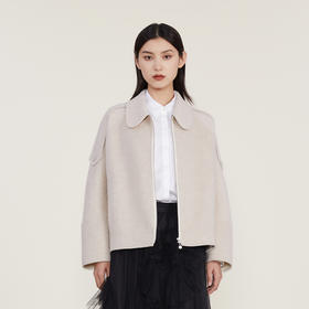 谜底22冬季新款羊毛呢大衣女翻领设计感短款双面呢外套224MD1704