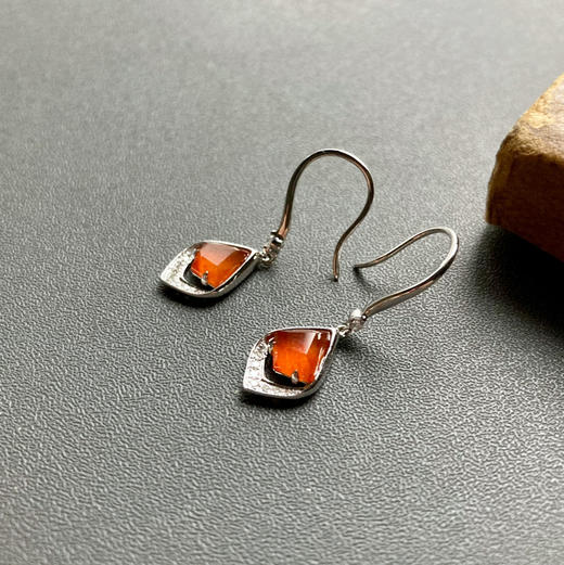 高冰种橘红色黄翡耳坠18k白金钻石镶嵌 商品图0