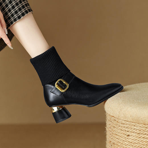 冬季新款，欧美百搭出行粗跟毛线靴LD-6202 商品图6