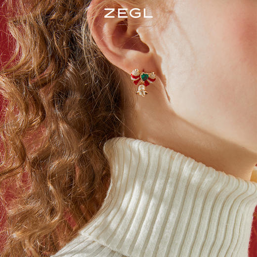 ZEGL圣诞系列蝴蝶结铃铛耳环高级感冬季红色耳钉925银针新年耳饰 商品图2