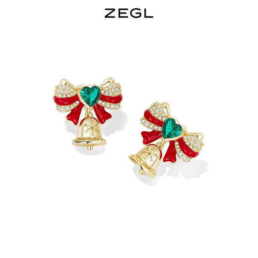 ZEGL圣诞系列蝴蝶结铃铛耳环高级感冬季红色耳钉925银针新年耳饰 商品图1