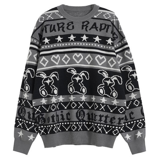 西遇提花毛衣男款新款圆领内搭兔子针织衫潮牌长袖上衣10132010 商品图4