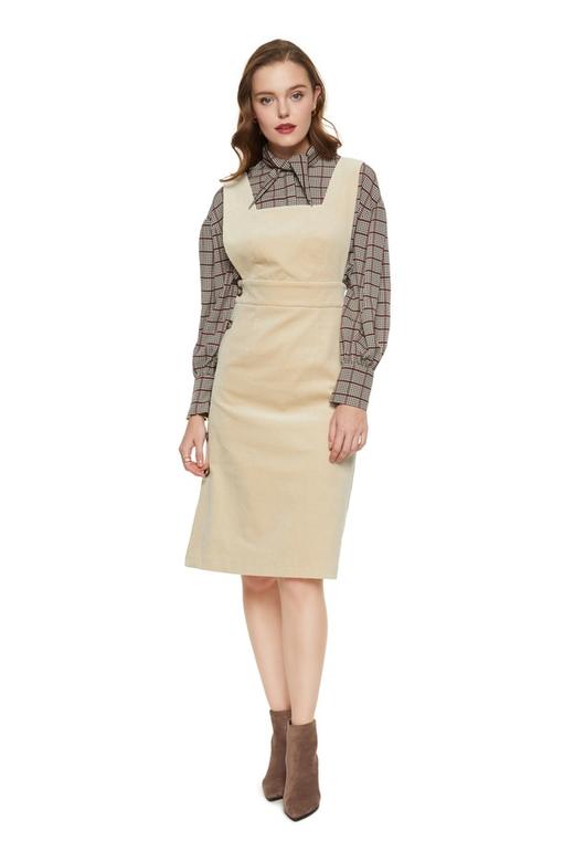 SUPIN 奶油色灯芯绒背带裙 6158 商品图0