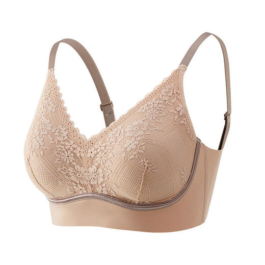 【2件更优惠！】丁氧芭2022新品无痕贴合法式内衣轻奢蕾丝养护文胸无钢圈固定杯聚拢款 商品图4