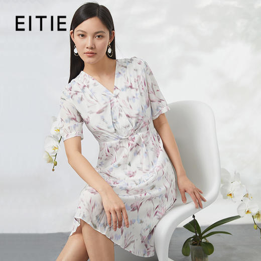 EITIE爱特爱夏季新款印花100%桑蚕丝连衣裙6607333 商品图0