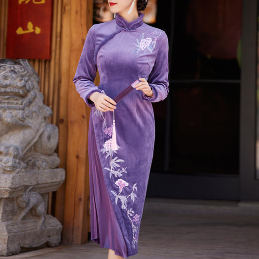 中国风衣服时尚改良旗袍丝绒国潮复古日常修身显瘦连衣裙OG-9075 商品图0