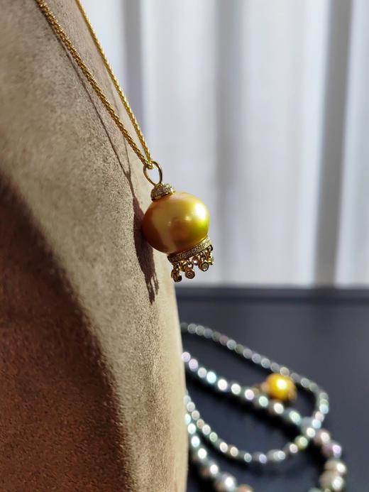 宫灯14.8-16mmMM南洋金珠18K金镶钻石珍珠吊坠 商品图4