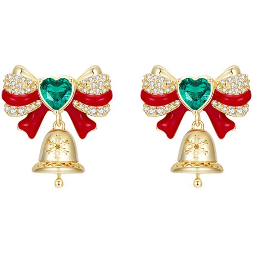 ZEGL圣诞系列蝴蝶结铃铛耳环高级感冬季红色耳钉925银针新年耳饰 商品图5