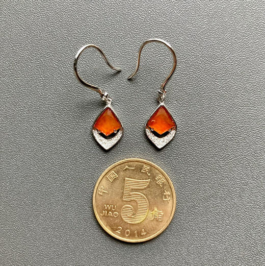 高冰种橘红色黄翡耳坠18k白金钻石镶嵌 商品图4