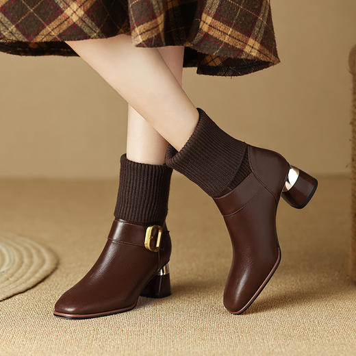 冬季新款，欧美百搭出行粗跟毛线靴LD-6202 商品图10