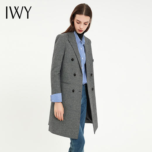 IWY/灰色秋冬加厚羊毛西装外套女时尚高端保暖毛呢大衣职业正装C12406 商品图2