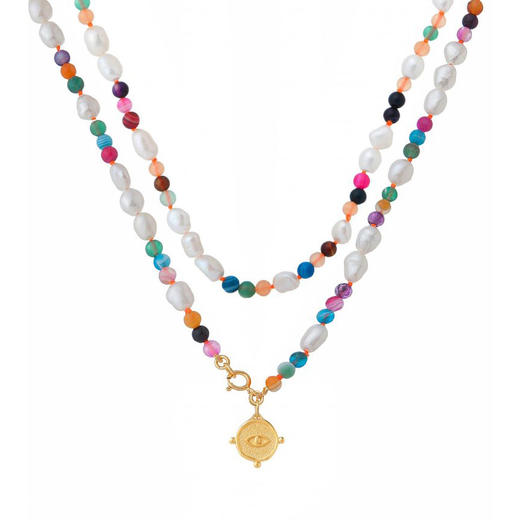 北京仓｜Barbóra-Eye-彩色玛瑙 眼睛金币 长项链（两种戴法）［希腊设计师] 商品图0