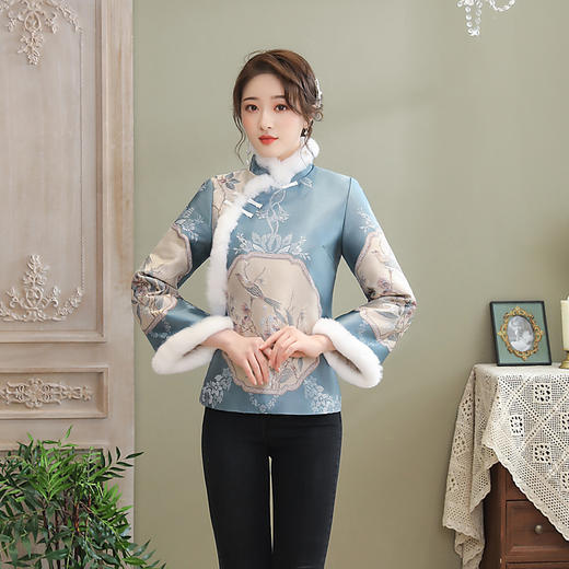 民族风兔毛，修身气质夹棉旗袍上衣ZSM-201109 商品图2