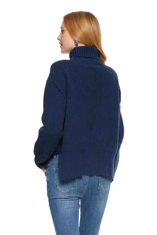 AVA 深蓝色侧开衩高领毛衣 7829 商品图2