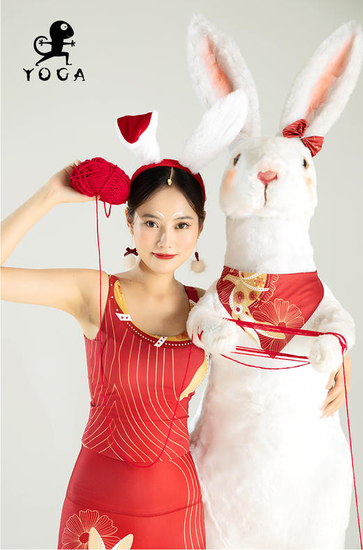 清仓款不退不换现货秒发】壁虎瑜伽【大展宏兔-上衣】印花U型聚拢背心 （一体式胸垫） 商品图6