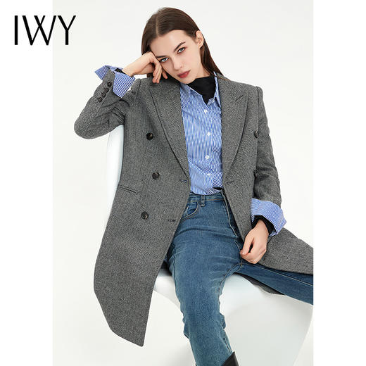 IWY/灰色秋冬加厚羊毛西装外套女时尚高端保暖毛呢大衣职业正装C12406 商品图3
