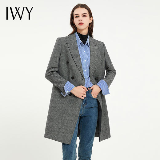 IWY/灰色秋冬加厚羊毛西装外套女时尚高端保暖毛呢大衣职业正装C12406 商品图1