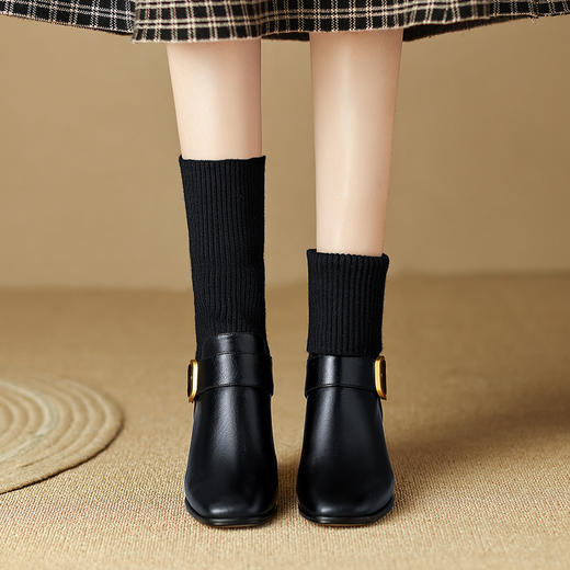 冬季新款，欧美百搭出行粗跟毛线靴LD-6202 商品图1