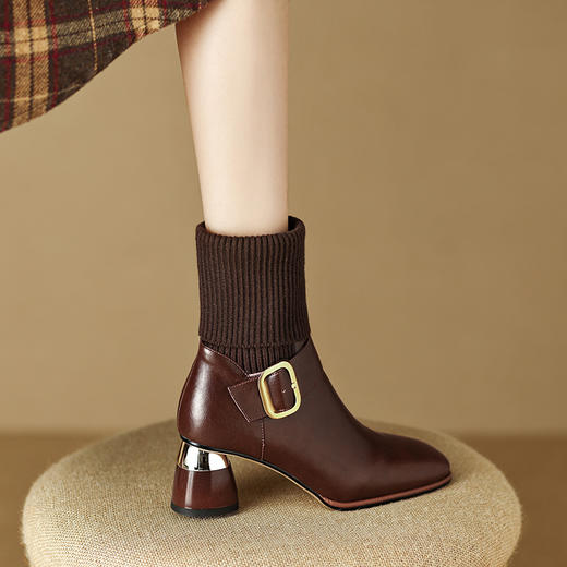 冬季新款，欧美百搭出行粗跟毛线靴LD-6202 商品图8